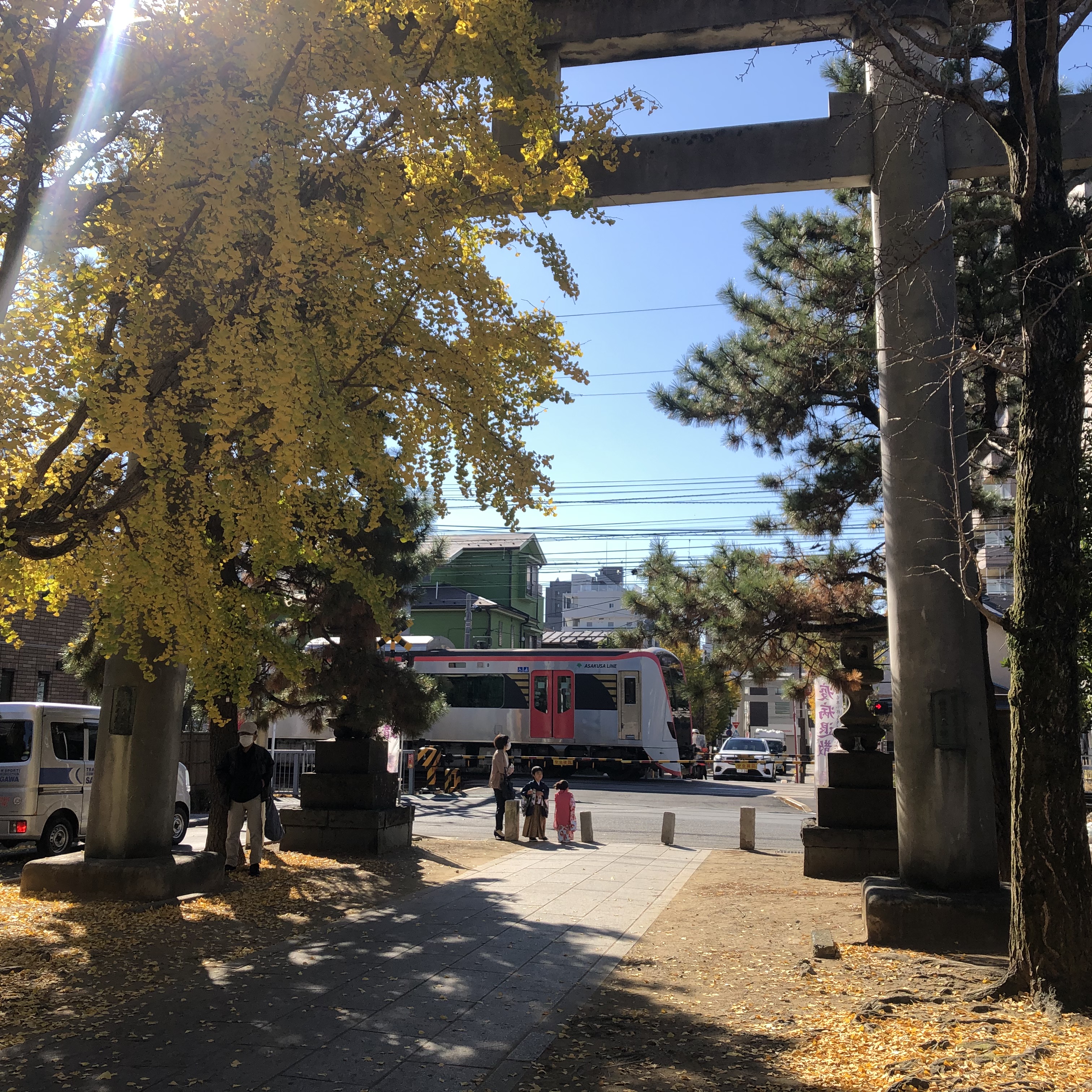 八幡神社 銀杏と電車